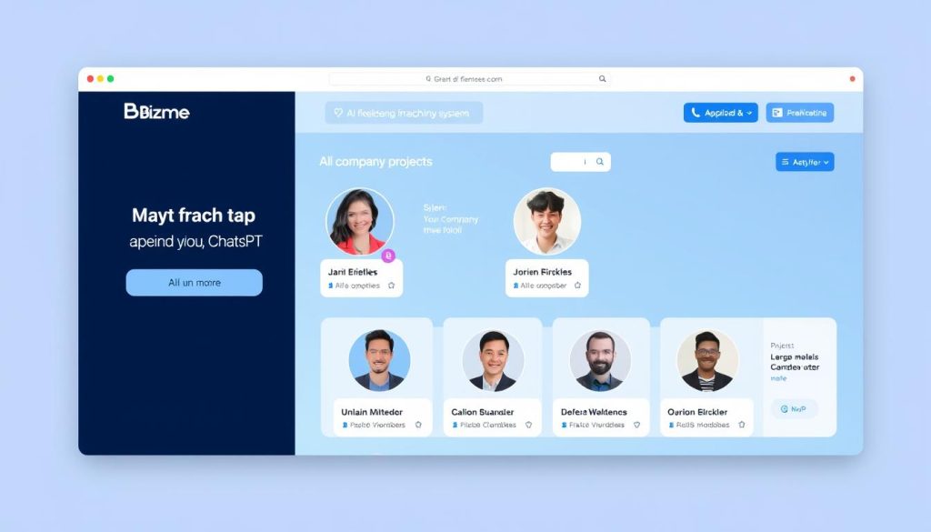 Interface de la plateforme de freelancing Bizme.fr avec ChatGPT montrant le système de matching