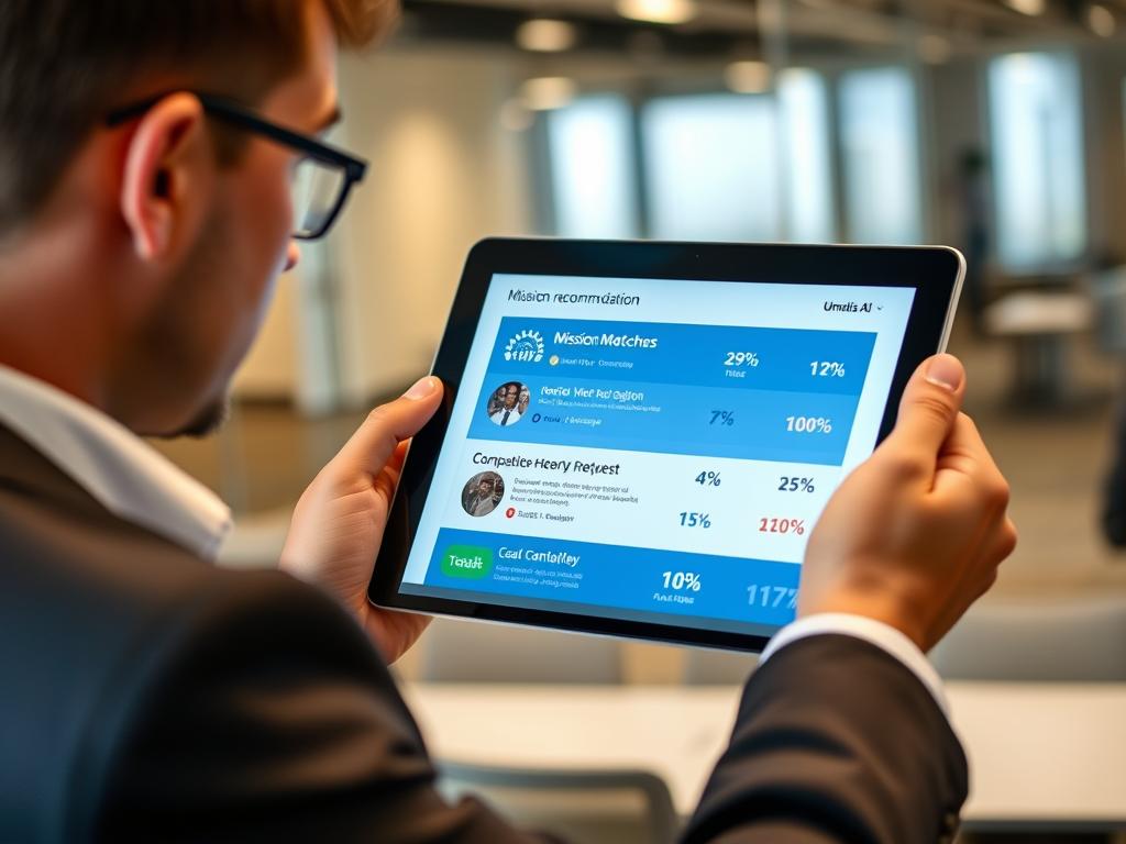 Consultant Umalis recevant des recommandations personnalisées de missions via l'IA de prospection en portage salarial