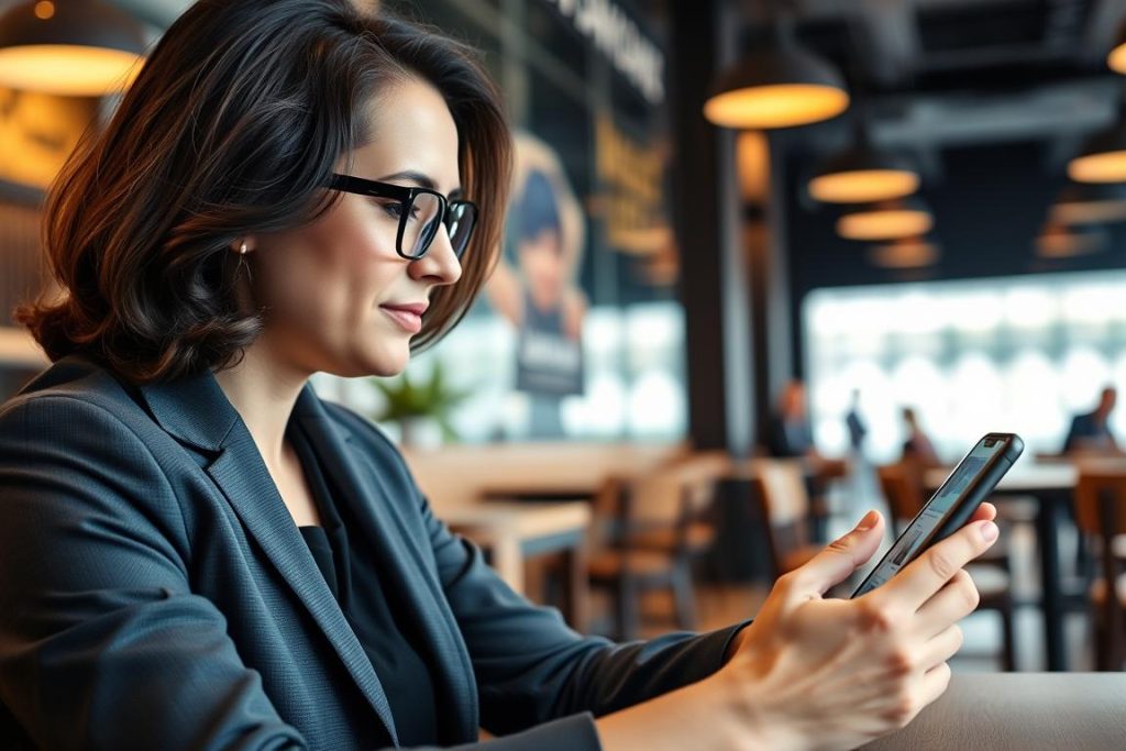 Consultant freelance utilisant l'application mobile Umalis IA pour la prospection en portage salarial