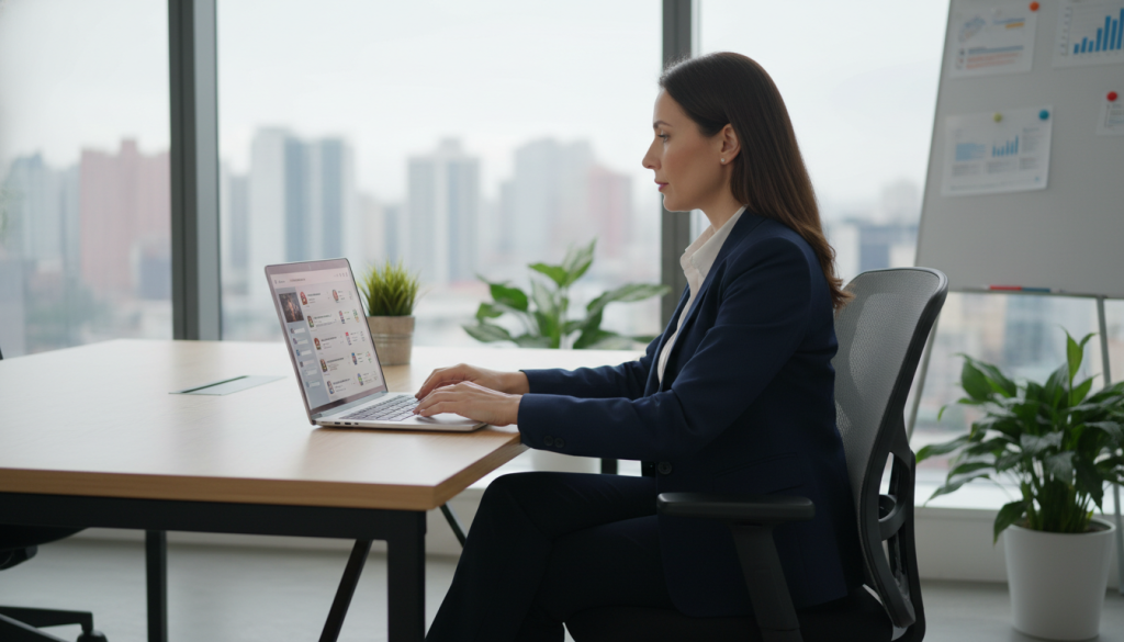 Créez une image représentant un consultant indépendant utilisant les réseaux sociaux sur un ordinateur portable. Créez une image représentant un consultant indépendant utilisant les réseaux sociaux sur un ordinateur portable.