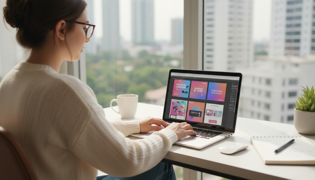 Créez une image représentant un freelance travaillant sur son ordinateur avec un contenu marketing attractif Créez une image représentant un freelance travaillant sur son ordinateur avec un contenu marketing attractif