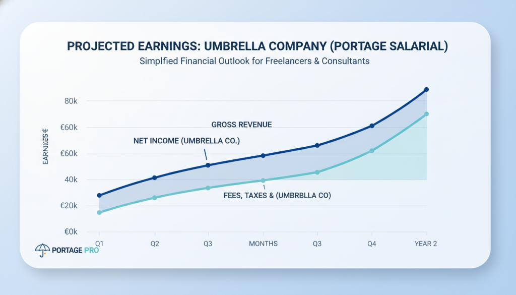 Générez une image d'un graphique montrant l'estimation des revenus en portage salarial Générez une image d'un graphique montrant l'estimation des revenus en portage salarial