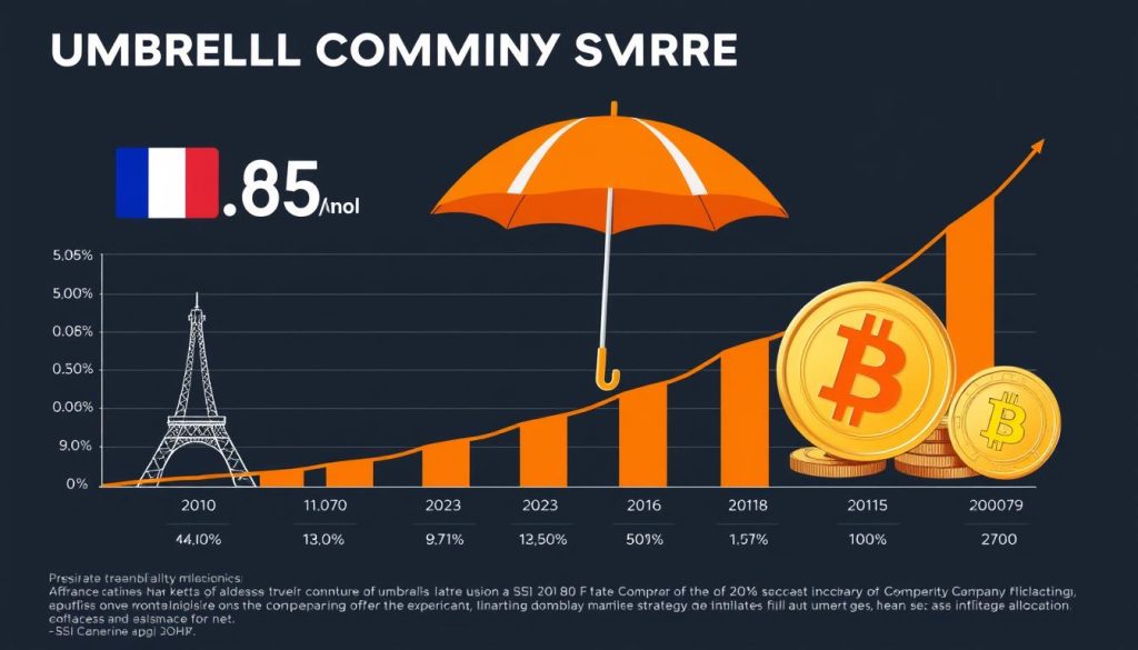 Graphique montrant l'évolution du marché du portage salarial en France et l'impact potentiel de la stratégie d'allocation Bitcoin masse salariale