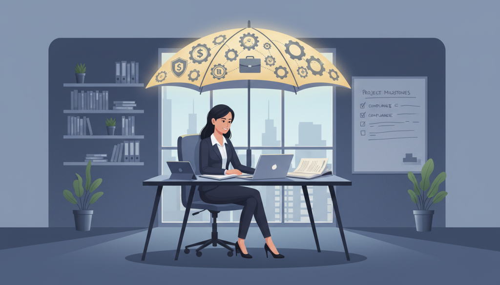 Illustration représentant un freelance travaillant de manière autonome tout en étant protégé par le portage salarial Illustration représentant un freelance travaillant de manière autonome tout en étant protégé par le portage salarial