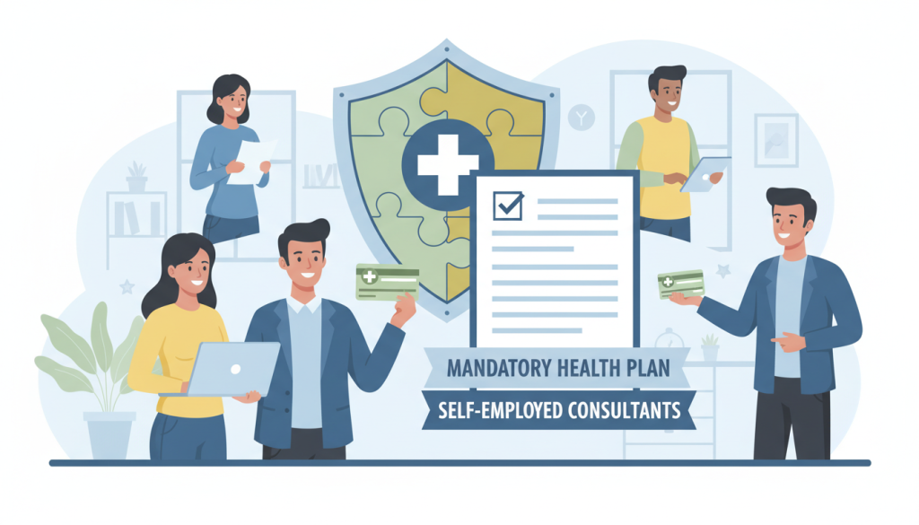 Illustration représentant une mutuelle obligatoire pour les consultants en portage salarial Illustration représentant une mutuelle obligatoire pour les consultants en portage salarial